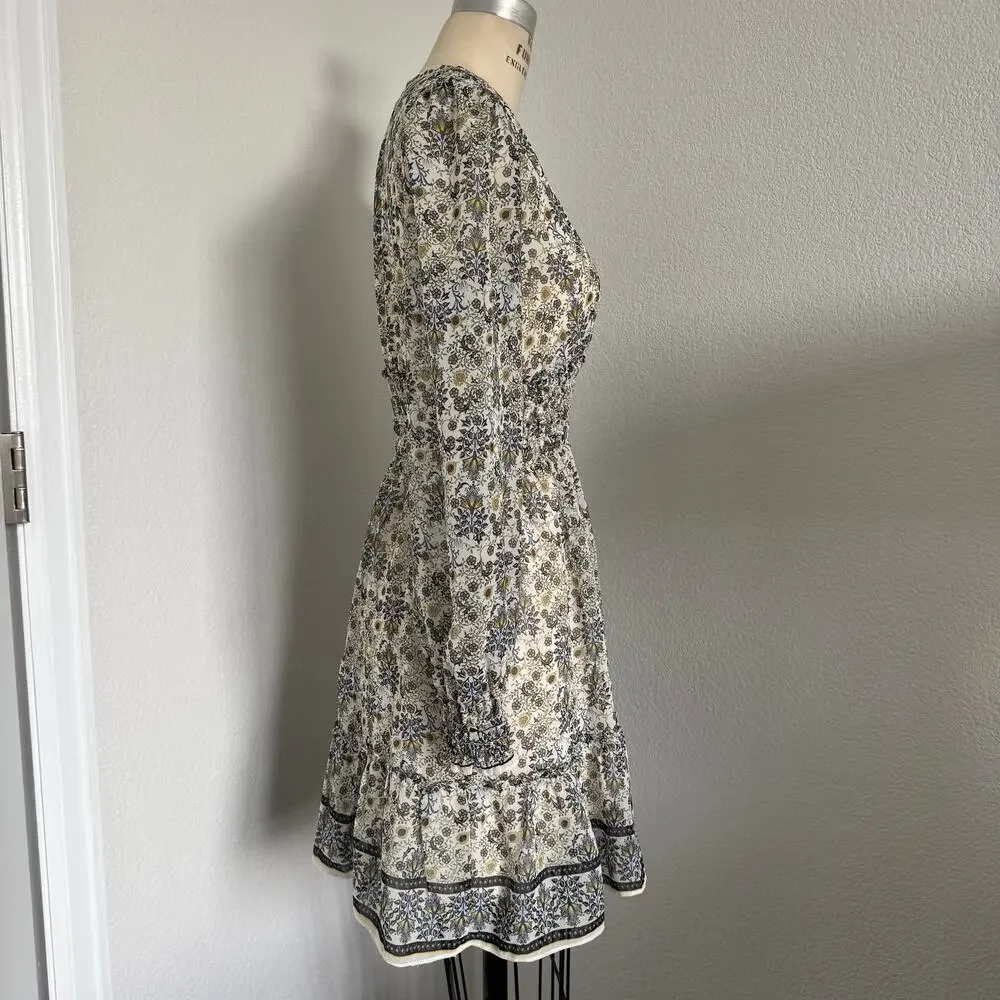 Max Studio | NWOT BOHO Style Long Sleeve Smocked Waist Fit & Flare Dress Size XS - Picture 2 of 9